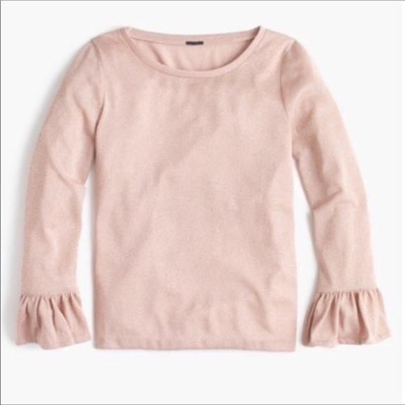 J. Crew Tops - J Crew Metallic Rose Gold Ruffle Sleeve Top Sz L
